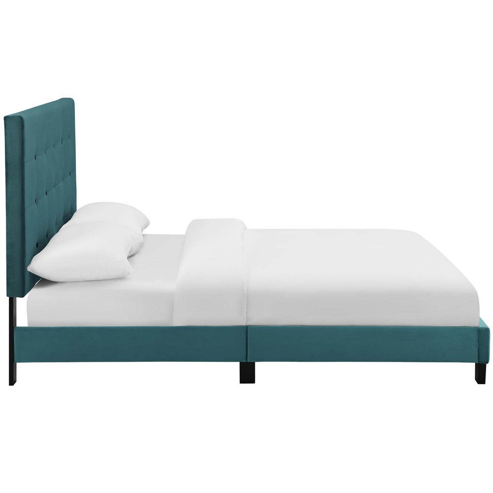 Melanie Tufted Button Upholstered Performance Velvet Queen Platform Bed by Modway| Blue