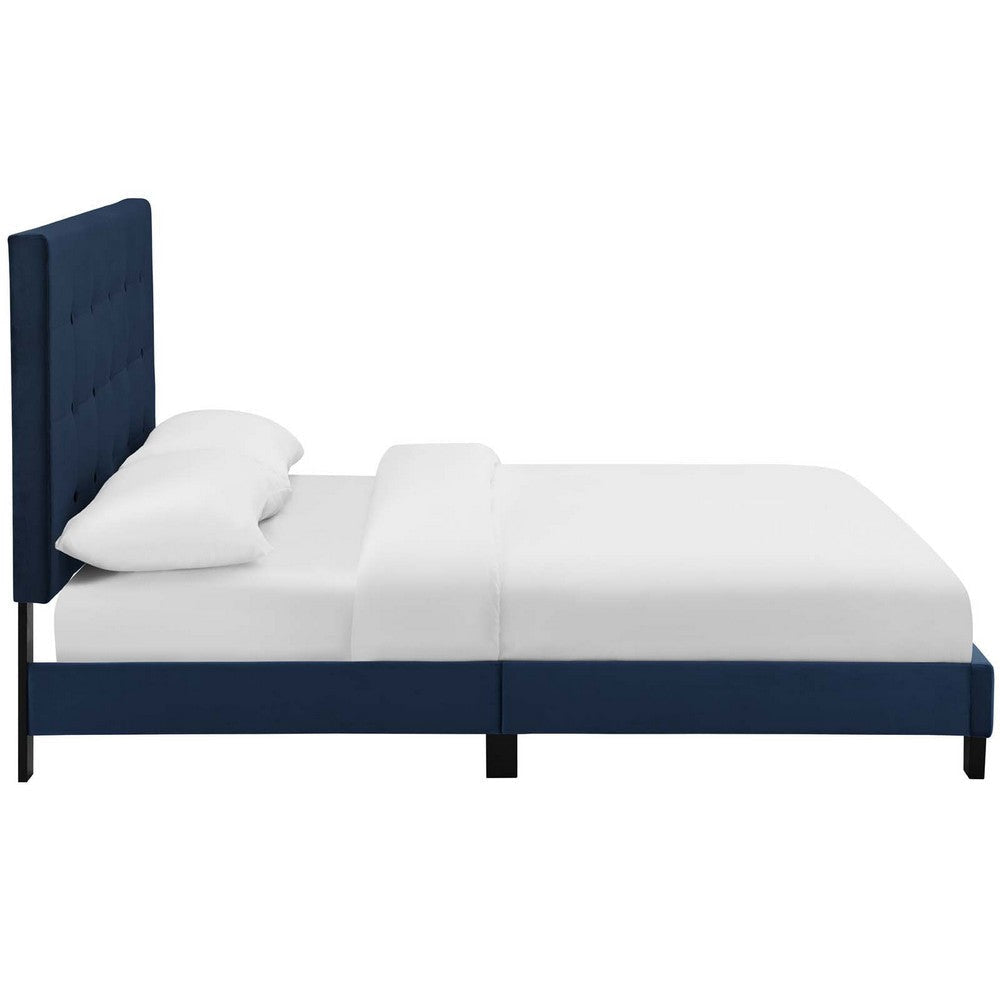 Modway Melanie Performance Velvet Upholstered Tufted King Platform Bed in Midnight Blue MDY-MOD-5823-MID