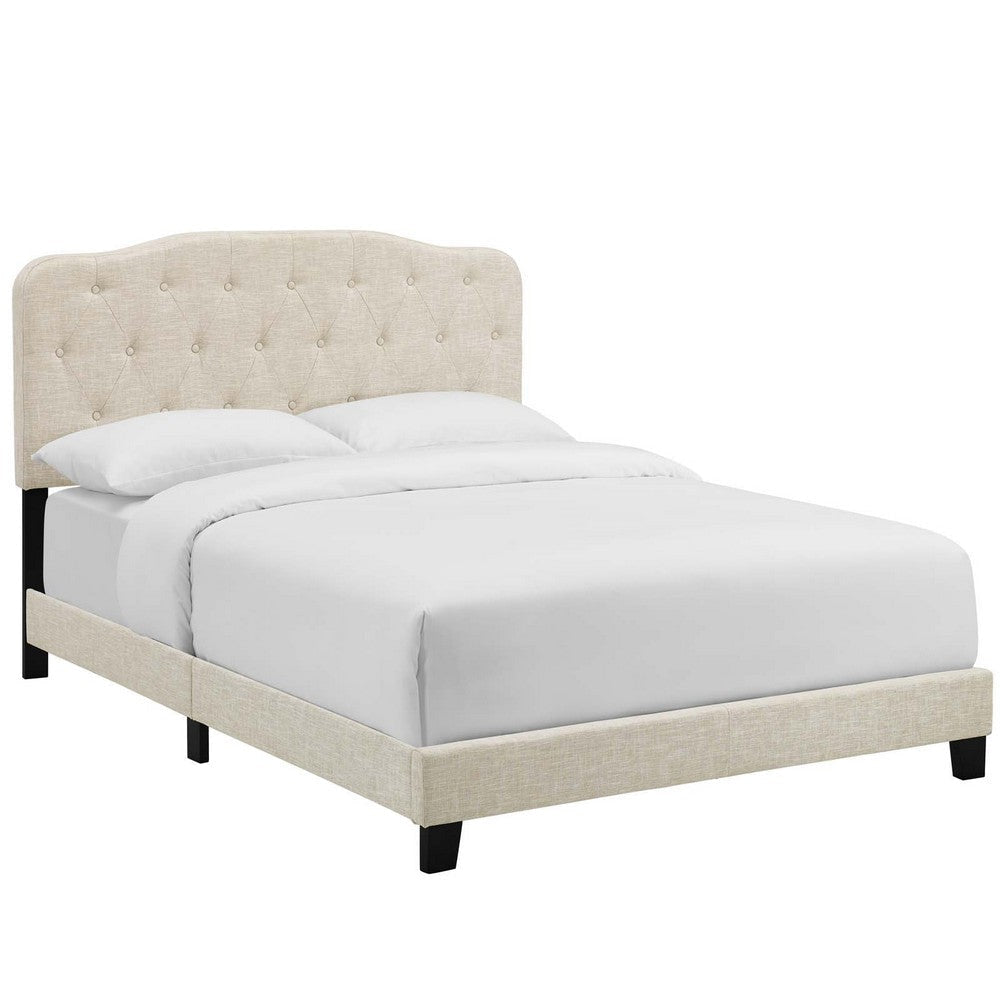 Modway Amelia Tufted Fabric Upholstered Full Platform Bed in Beige