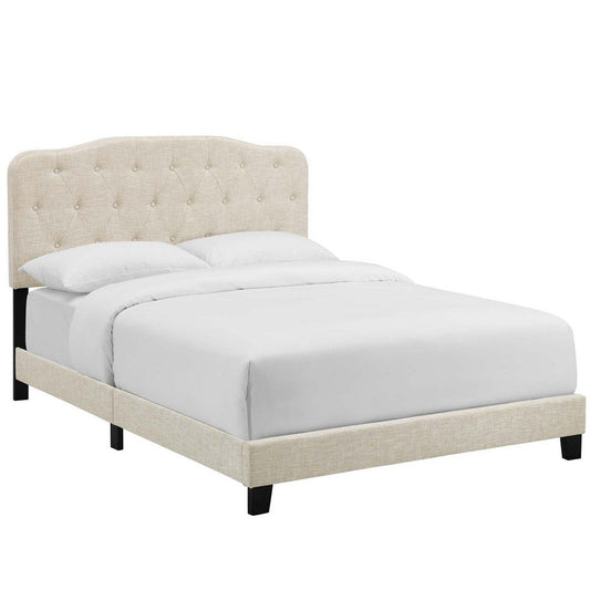 Modway Amelia Tufted Fabric Upholstered Queen Platform Bed in Beige