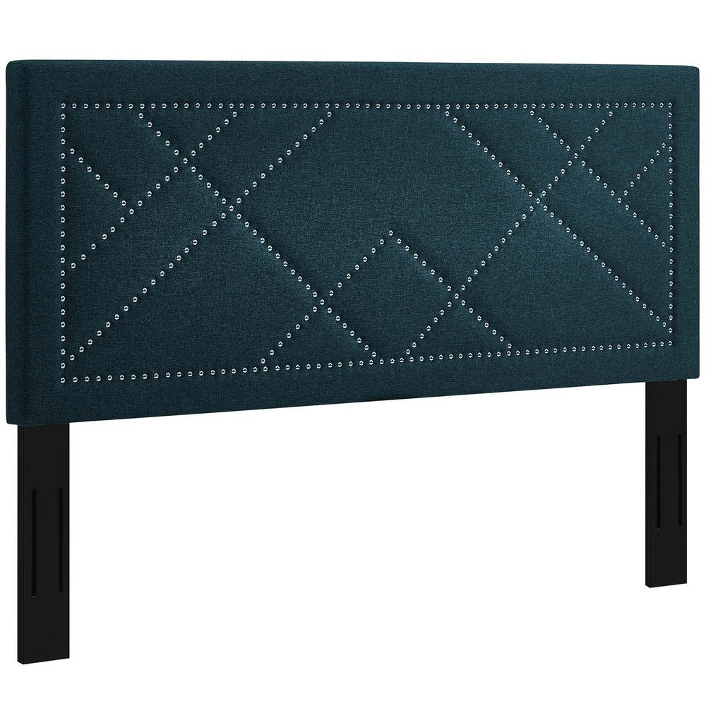 Reese Nailhead Upholstered Linen Fabric Full / Queen Headboard by Modway| Blue