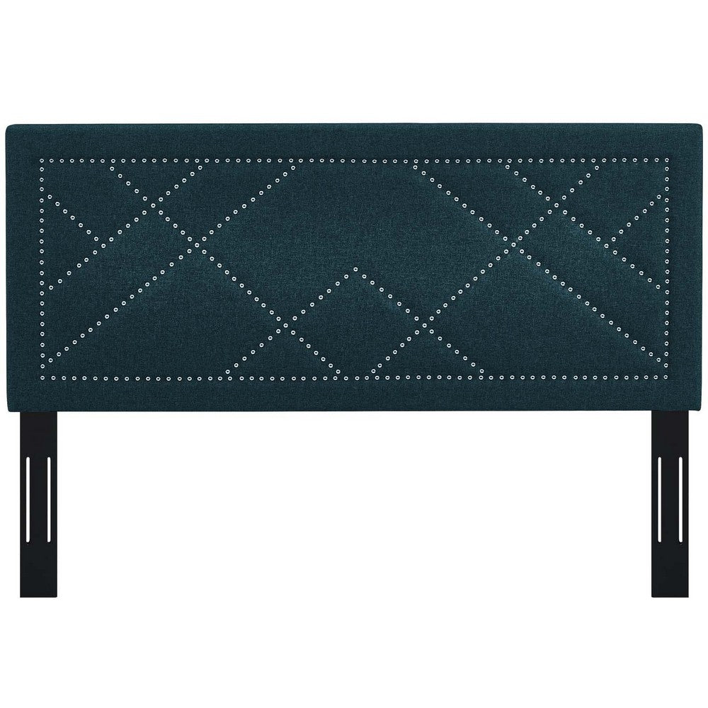 Reese Nailhead Upholstered Linen Fabric Full / Queen Headboard by Modway| Blue