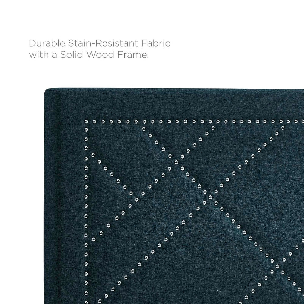 Reese Nailhead Upholstered Linen Fabric Full / Queen Headboard by Modway| Blue