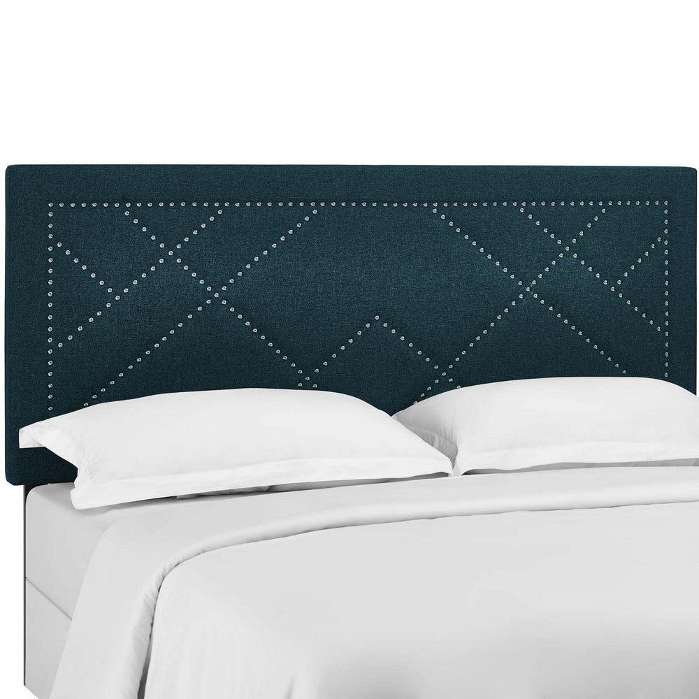 Reese Nailhead Upholstered Linen Fabric Full / Queen Headboard by Modway| Blue