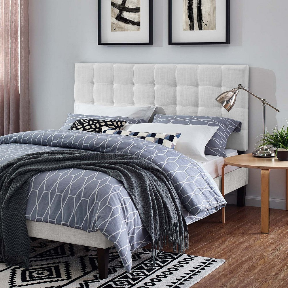 Paisley Tufted Upholstered Linen Fabric Full / Queen Headboard by Modway| White