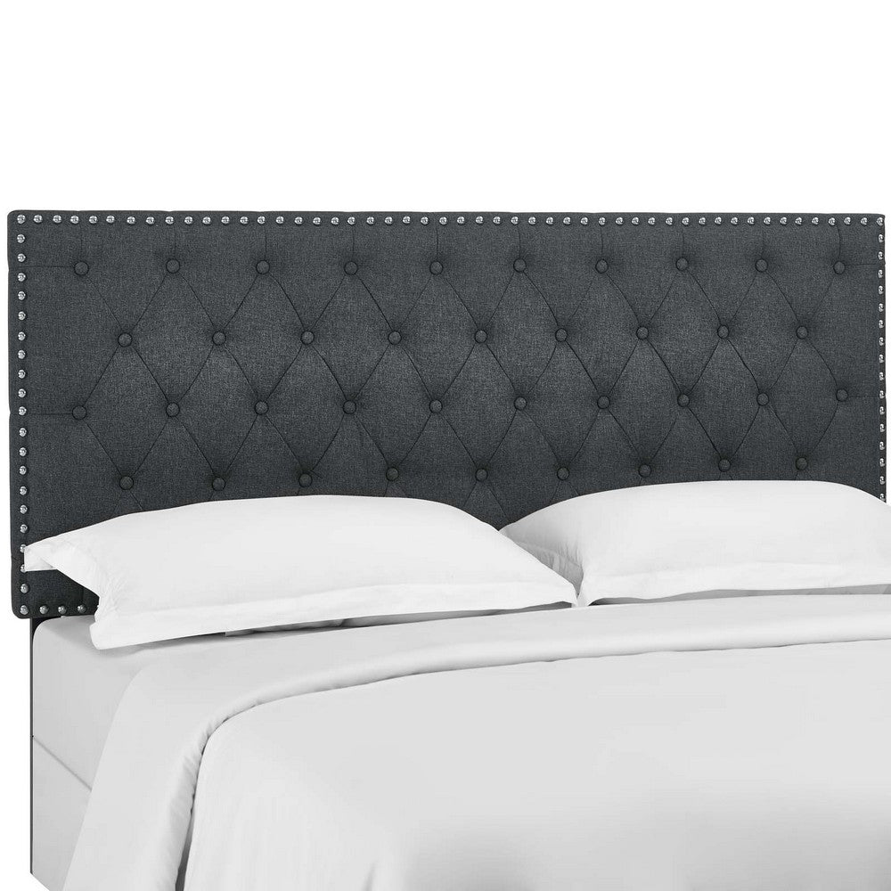 Helena Tufted Upholstered Linen Fabric Full / Queen Headboard by Modway| Gray