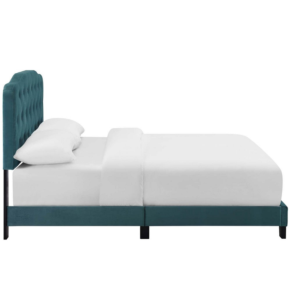 Amelia Performance Velvet Queen Bed by Modway| Blue