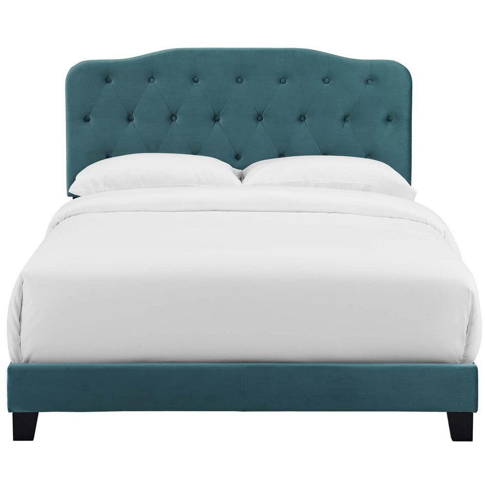 Amelia Performance Velvet Queen Bed by Modway| Blue