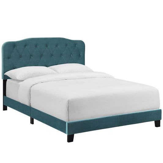 Amelia Performance Velvet Queen Bed by Modway| Blue