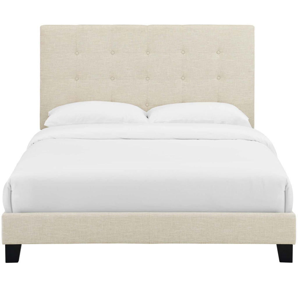 Melanie Queen Tufted Button Upholstered Fabric Platform Bed MDY-MOD-5879-BEI