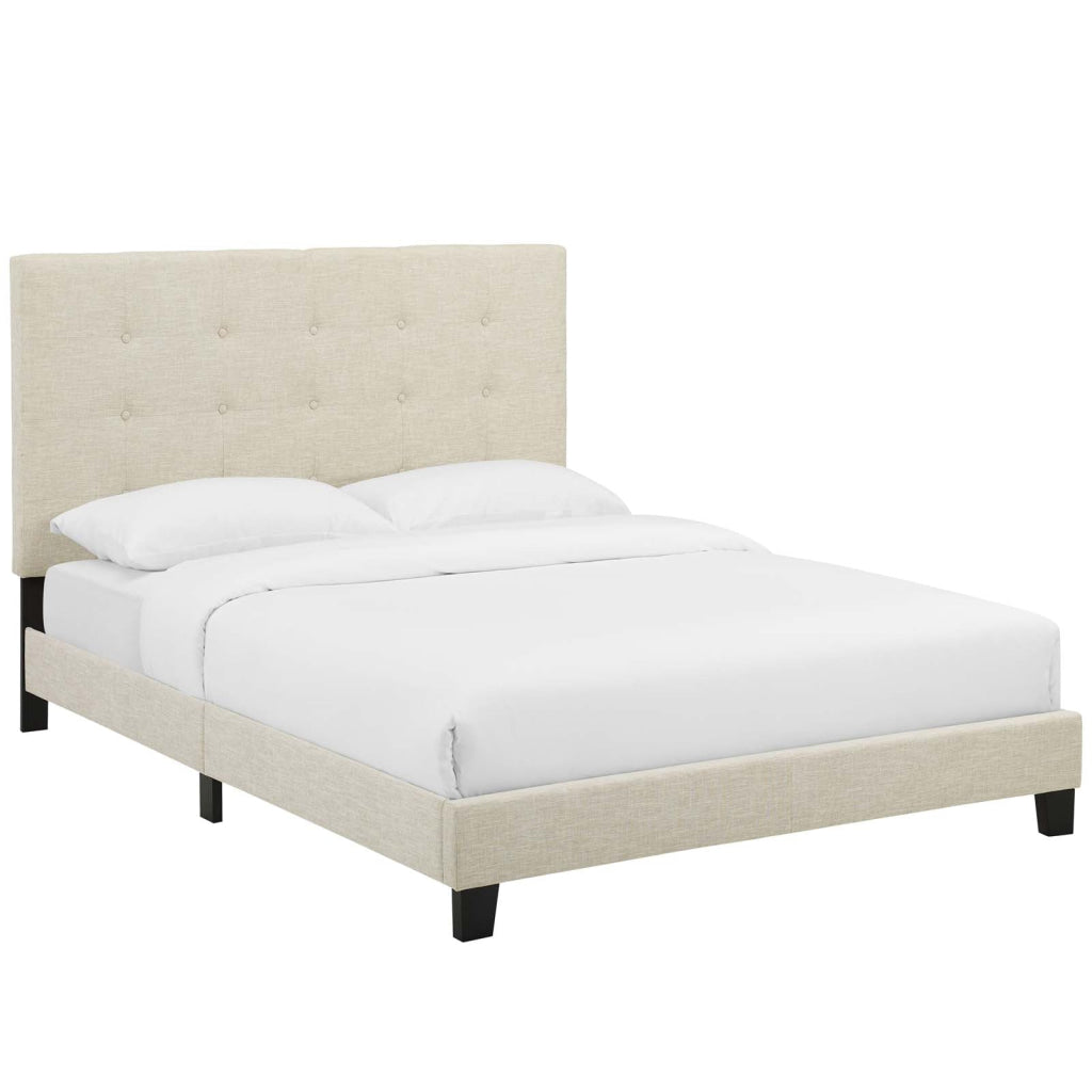 Melanie Queen Tufted Button Upholstered Fabric Platform Bed MDY-MOD-5879-BEI