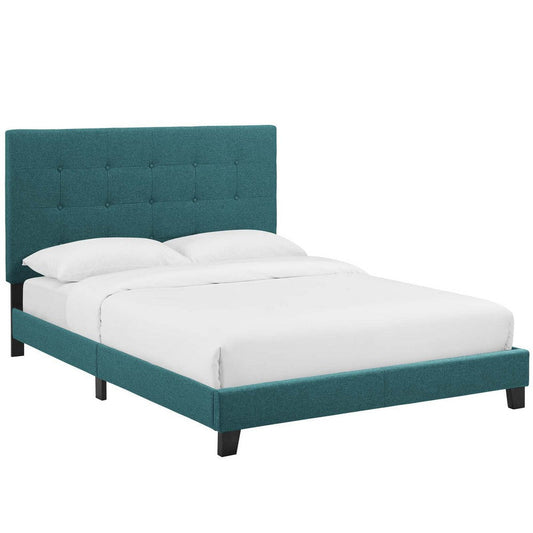 Modway Melanie Tufted Fabric Upholstered Queen Platform Bed in Teal