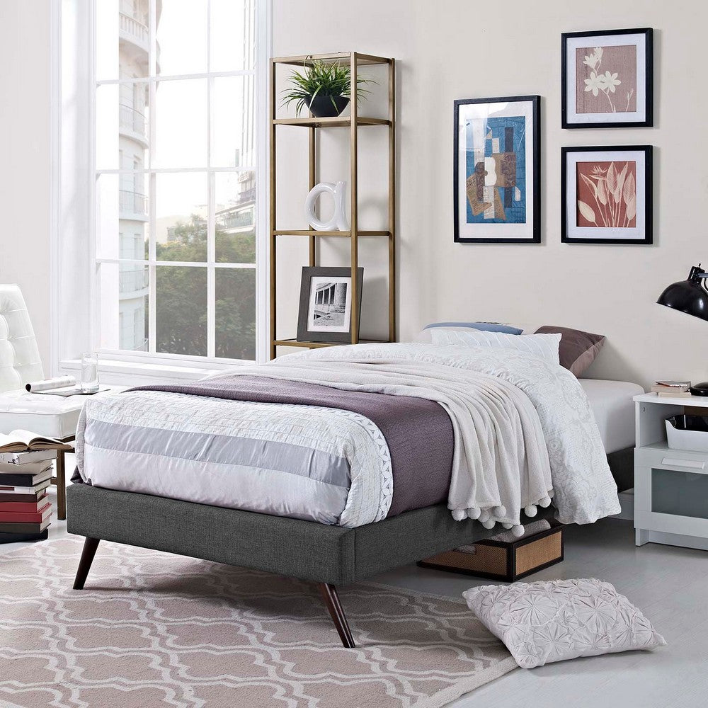 Loryn Fabric Twin Bed Frame with Round Splayed Legs by Modway| Gray