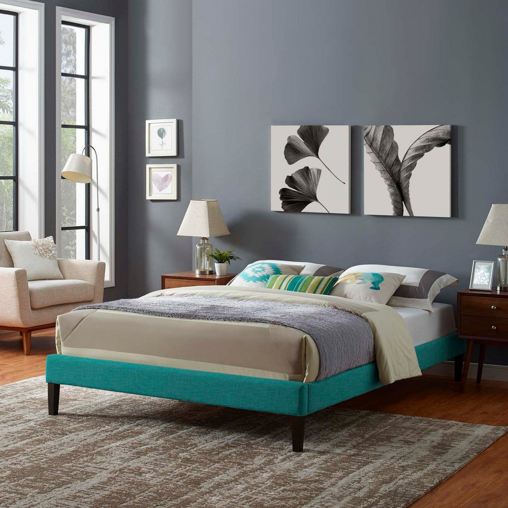 Tessie Fabric King Bed Frame with Squared Tapered Legs by Modway| Blue