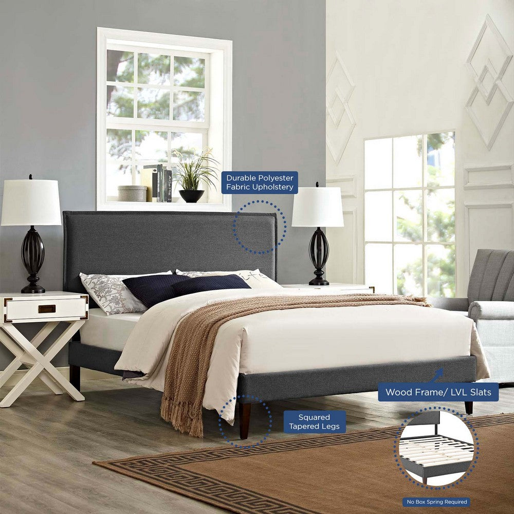 Amaris Fabric Full Platform Bed with Squared Tapered Legs by Modway| Gray