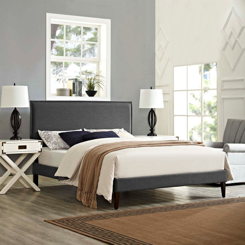 Amaris Fabric Full Platform Bed with Squared Tapered Legs by Modway| Gray