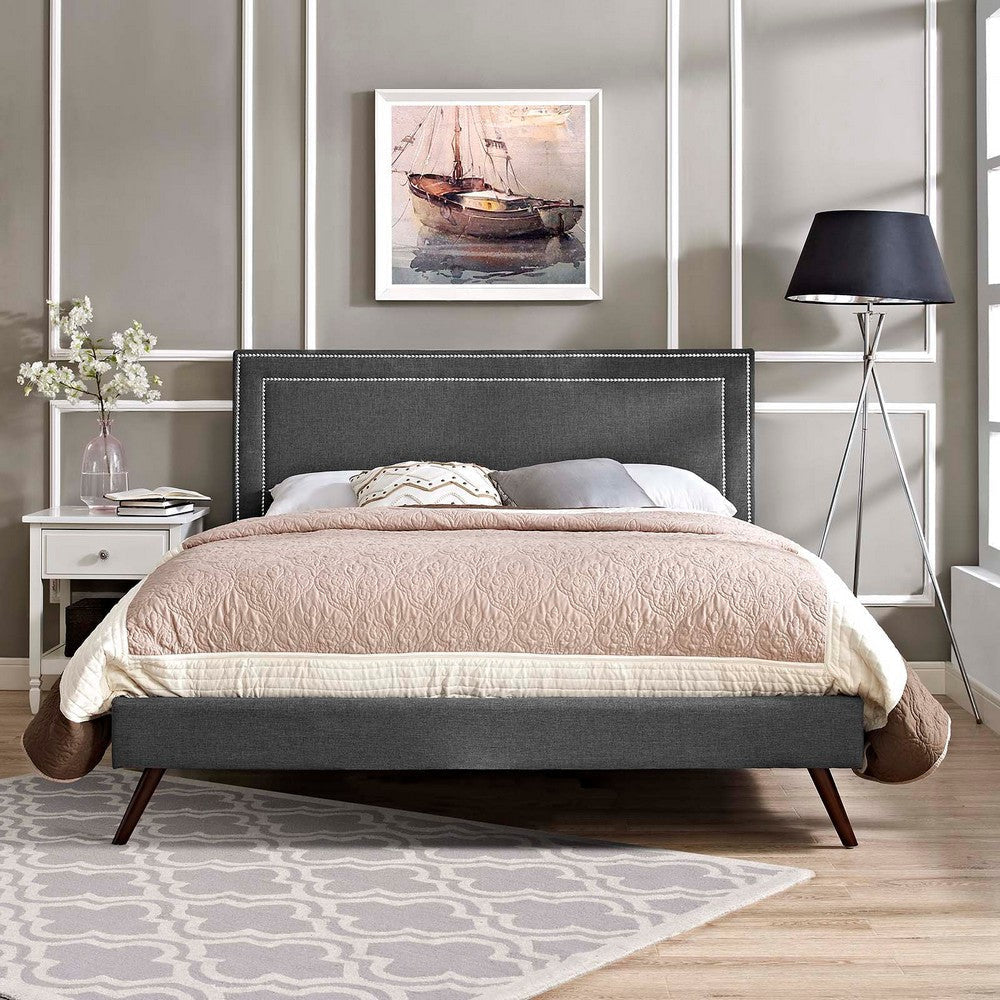 Modway Virginia Upholstered Queen Platform Bed Frame With Splayed Legs in Gray MDY-MOD-5915-GRY