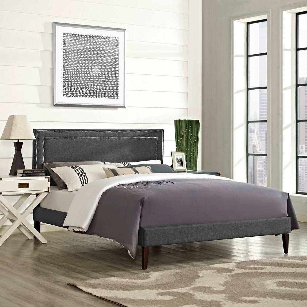 Modway Virginia Upholstered Queen Platform Bed Frame With Tapered Legs in Gray MDY-MOD-5923-GRY