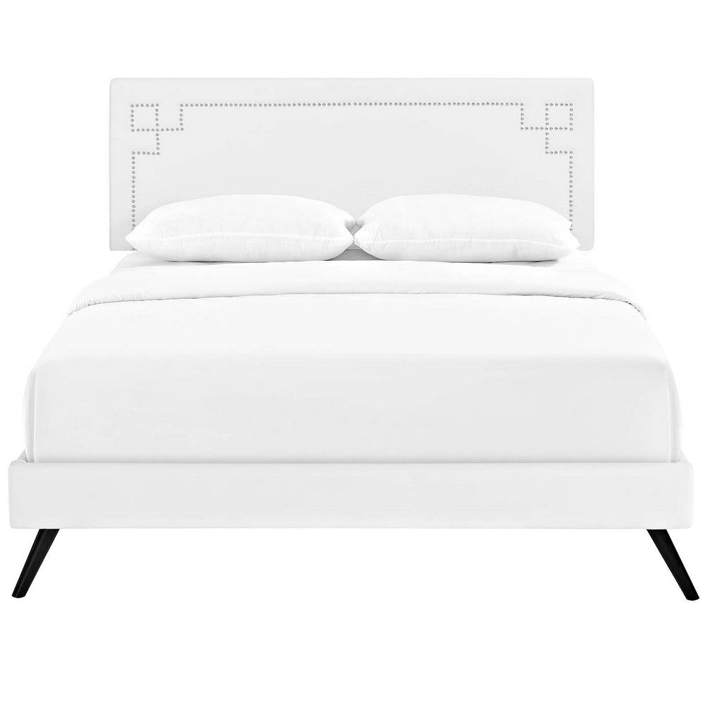 Modway Ruthie Faux Leather Upholstered Full Platform Bed Frame in White With Splayed Legs MDY-MOD-5928-WHI