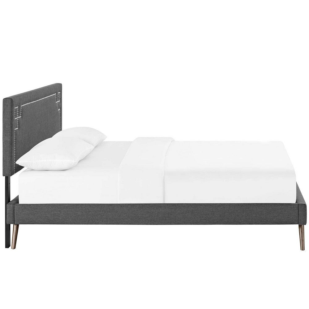 Modway Ruthie Fabric Upholstered Queen Platform Bed Frame in Gray With Splayed Legs MDY-MOD-5931-GRY