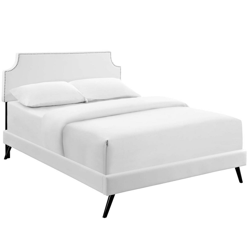 Modway Corene Faux Leather Upholstered Full Platform Bed Frame With Round Splayed Legs in White