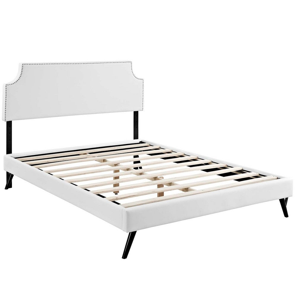 Corene Vinyl Queen Platform Bed with Round Splayed Legs by Modway| White