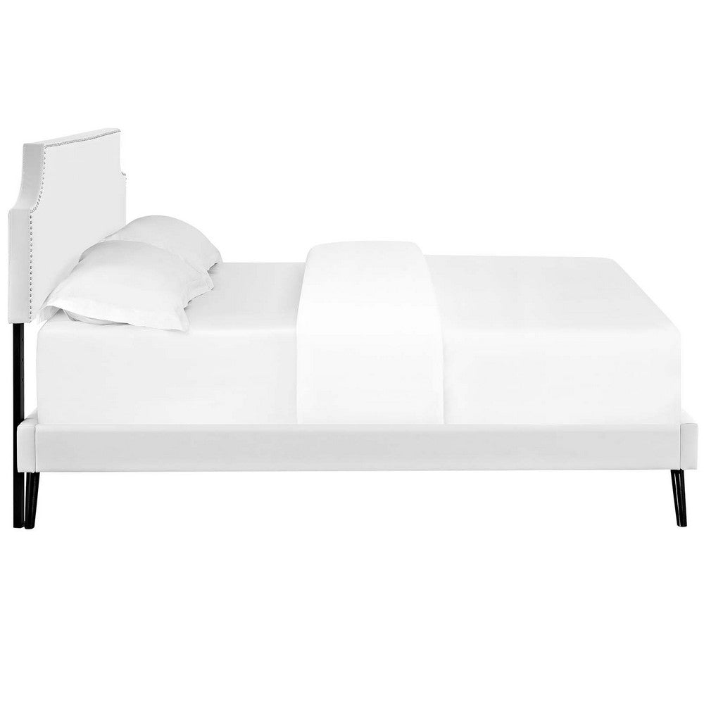 Corene Vinyl Queen Platform Bed with Round Splayed Legs by Modway| White