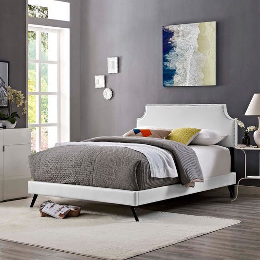 Corene Vinyl Queen Platform Bed with Round Splayed Legs by Modway| White