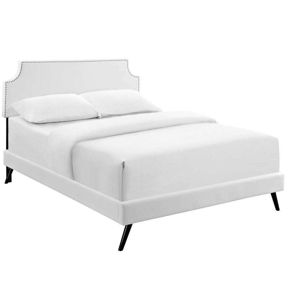 Corene Vinyl Queen Platform Bed with Round Splayed Legs by Modway| White