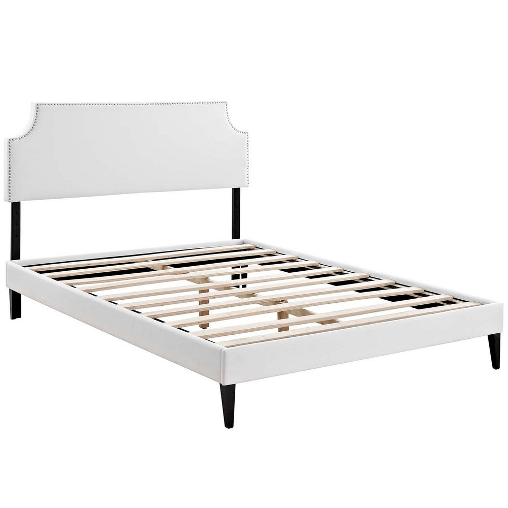 Corene Vinyl Queen Platform Bed with Squared Tapered Legs by Modway| White