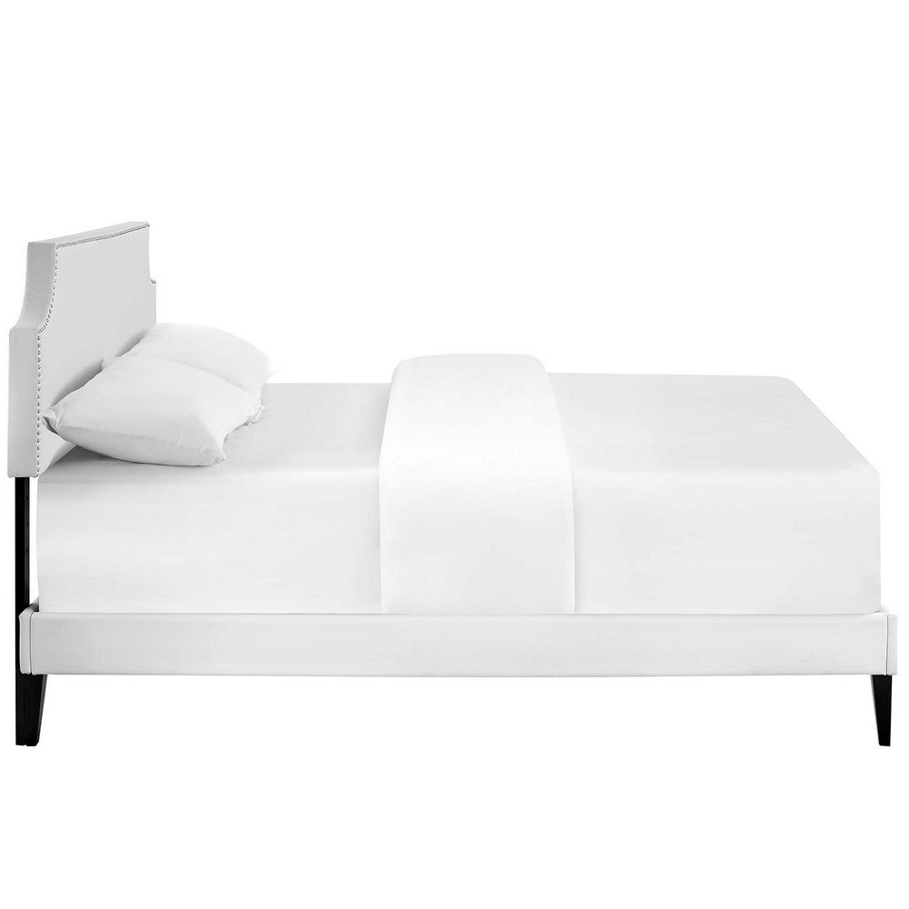 Corene Vinyl Queen Platform Bed with Squared Tapered Legs by Modway| White