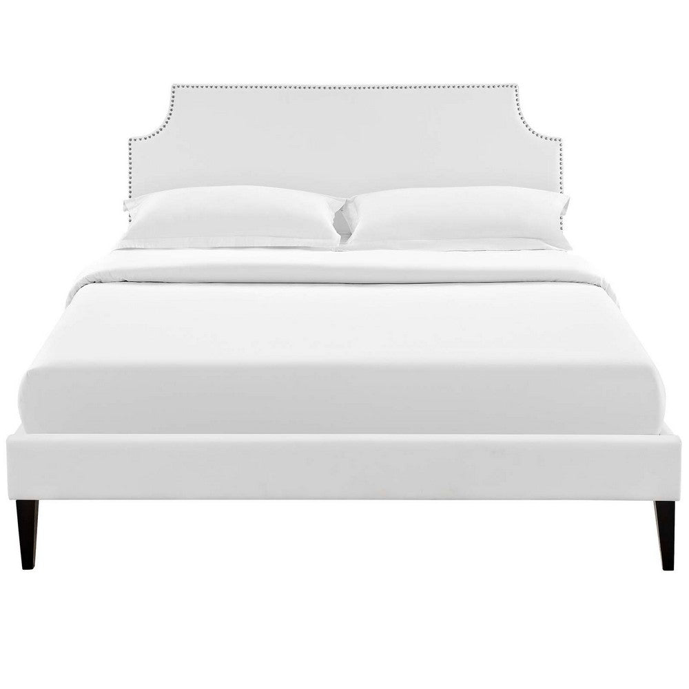 Corene Vinyl Queen Platform Bed with Squared Tapered Legs by Modway| White