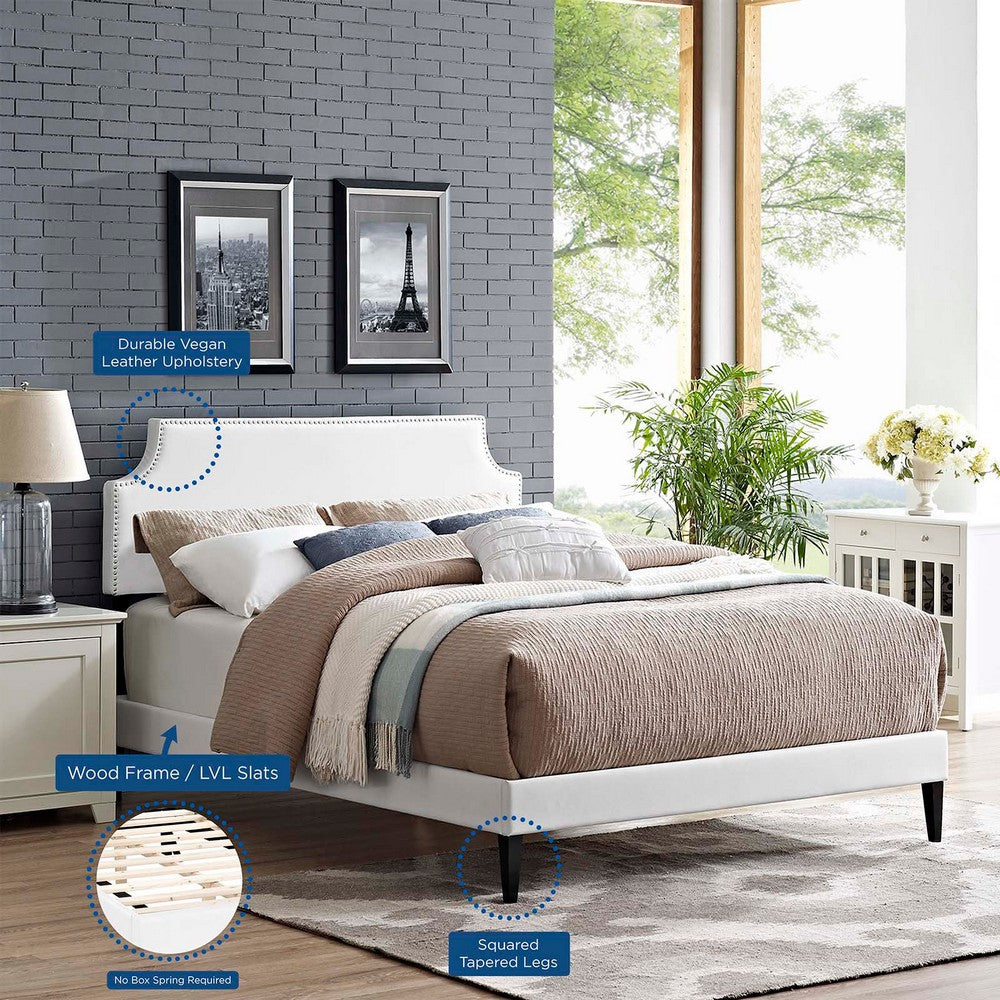 Corene Vinyl Queen Platform Bed with Squared Tapered Legs by Modway| White