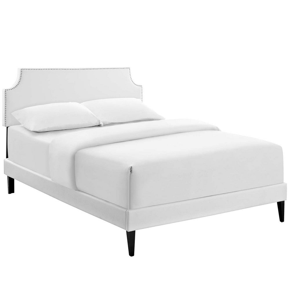 Corene Vinyl Queen Platform Bed with Squared Tapered Legs by Modway| White