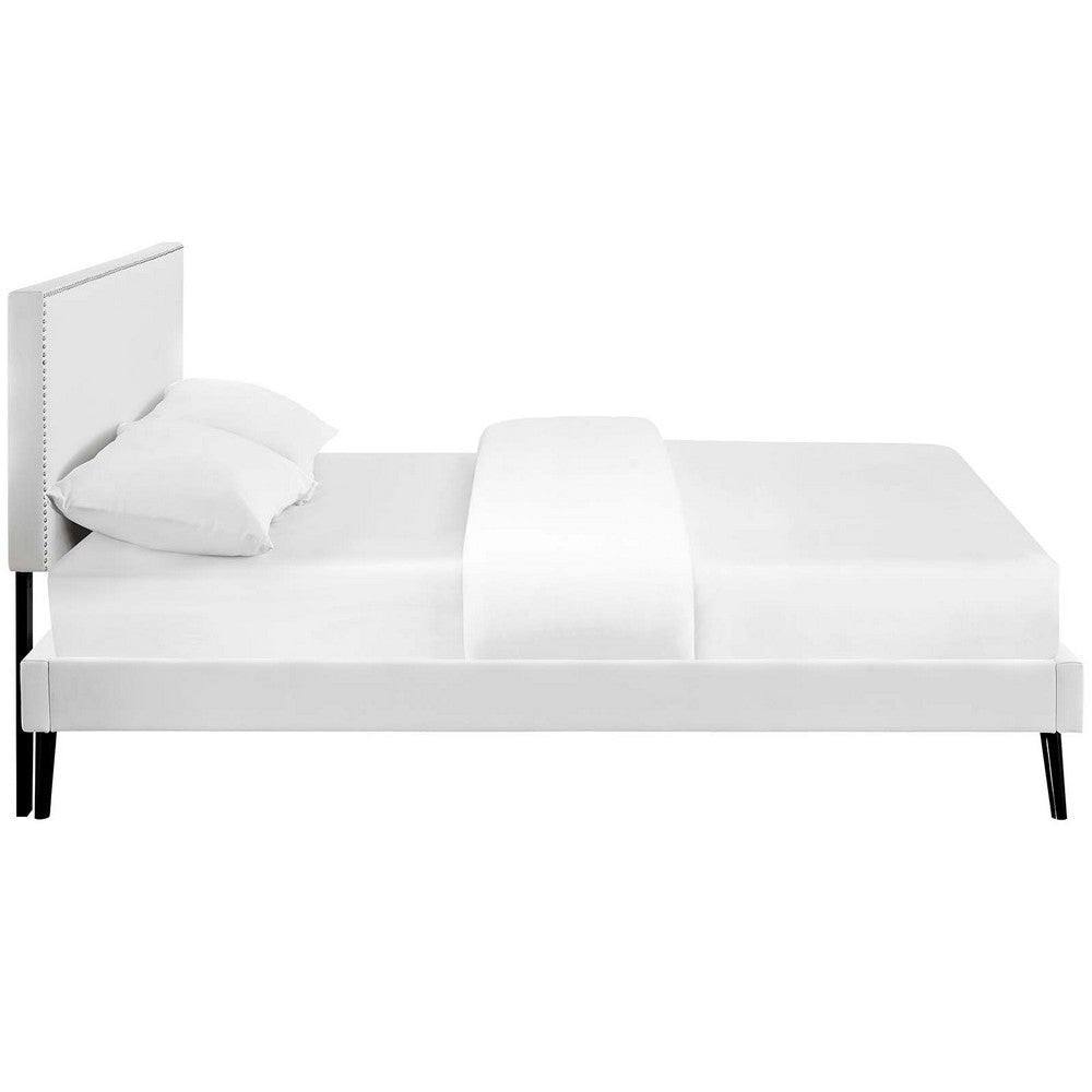 Modway Macie Faux Leather Upholstered Full Platform Bed Frame With Splayed Legs in White MDY-MOD-5960-WHI