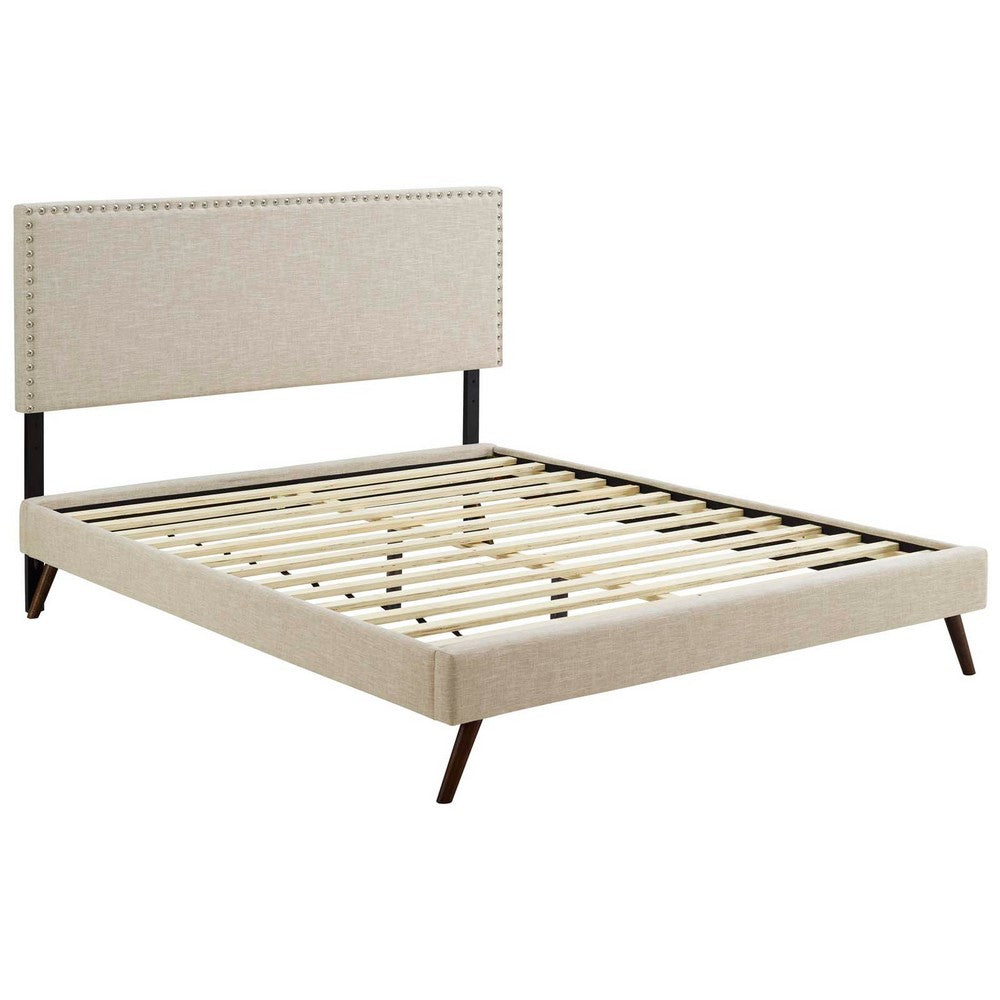 Macie Fabric Queen Platform Bed with Round Splayed Legs by Modway| Brown