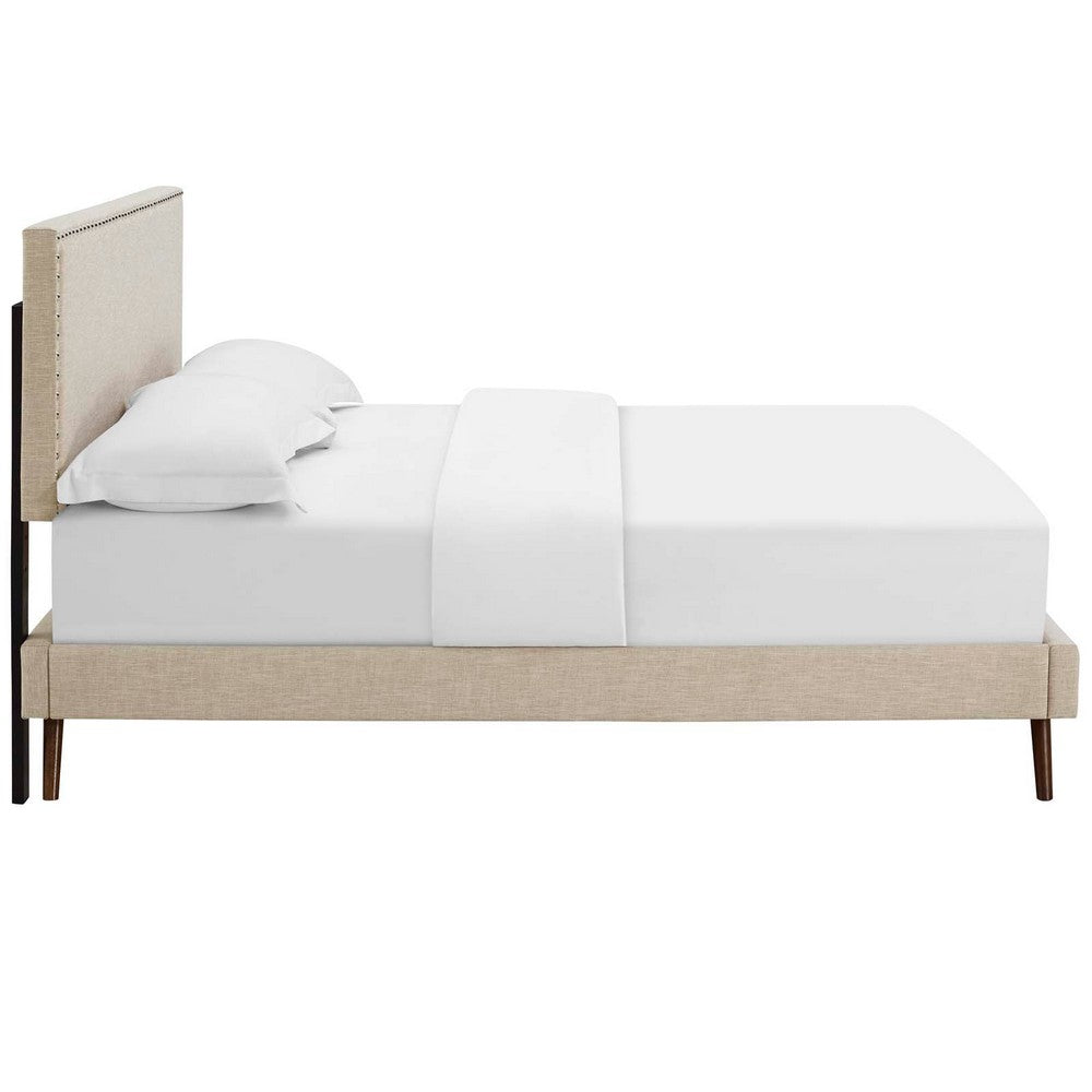 Macie Fabric Queen Platform Bed with Round Splayed Legs by Modway| Brown