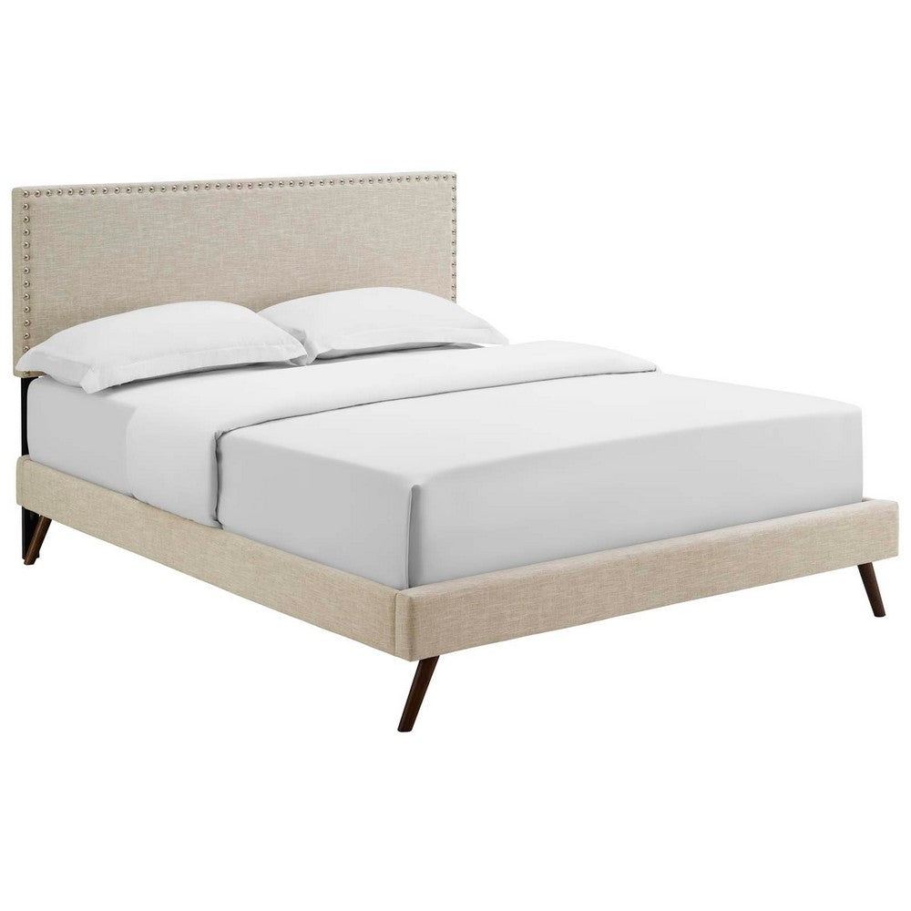 Macie Fabric Queen Platform Bed with Round Splayed Legs by Modway| Brown