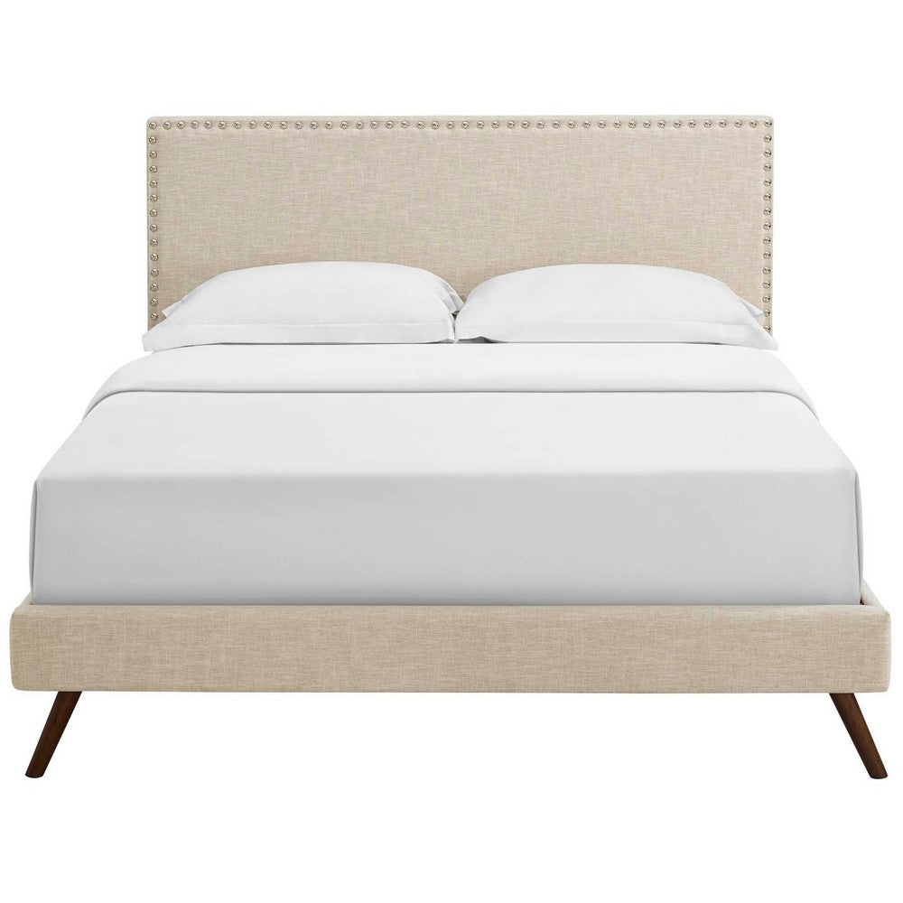 Macie Fabric Queen Platform Bed with Round Splayed Legs by Modway| Brown