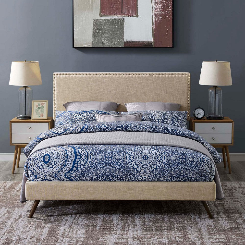 Macie Fabric Queen Platform Bed with Round Splayed Legs by Modway| Brown