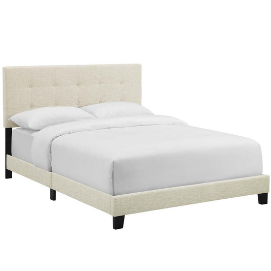 Modway Amira Tufted Fabric Upholstered King Bed Frame With Headboard In Beige