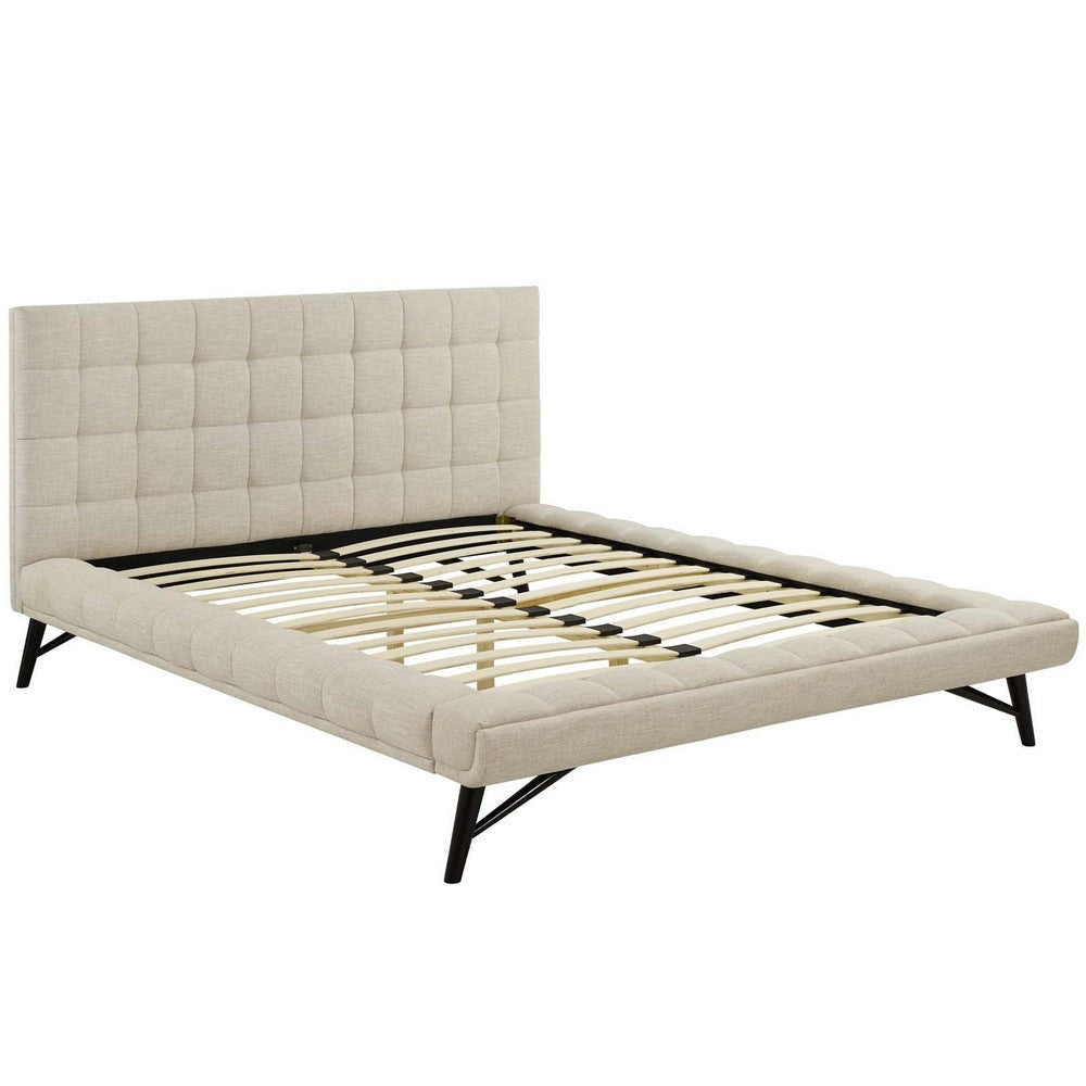 Modway Julia Tufted Fabric Upholstered Queen Platform Bed in Beige MDY-MOD-6007-BEI