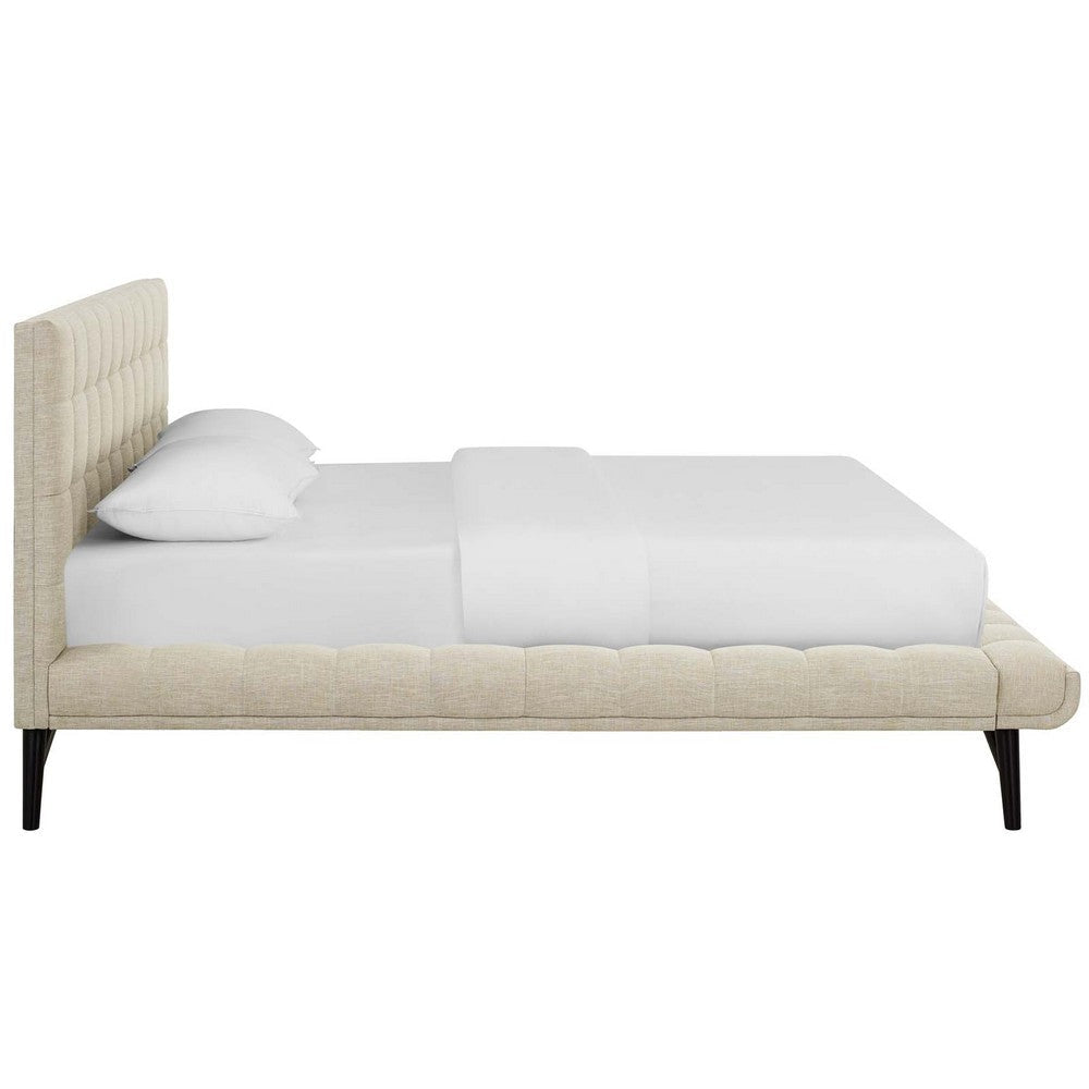 Modway Julia Tufted Fabric Upholstered Queen Platform Bed in Beige MDY-MOD-6007-BEI