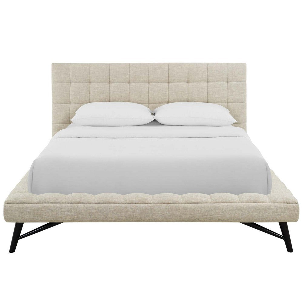 Modway Julia Tufted Fabric Upholstered Queen Platform Bed in Beige MDY-MOD-6007-BEI