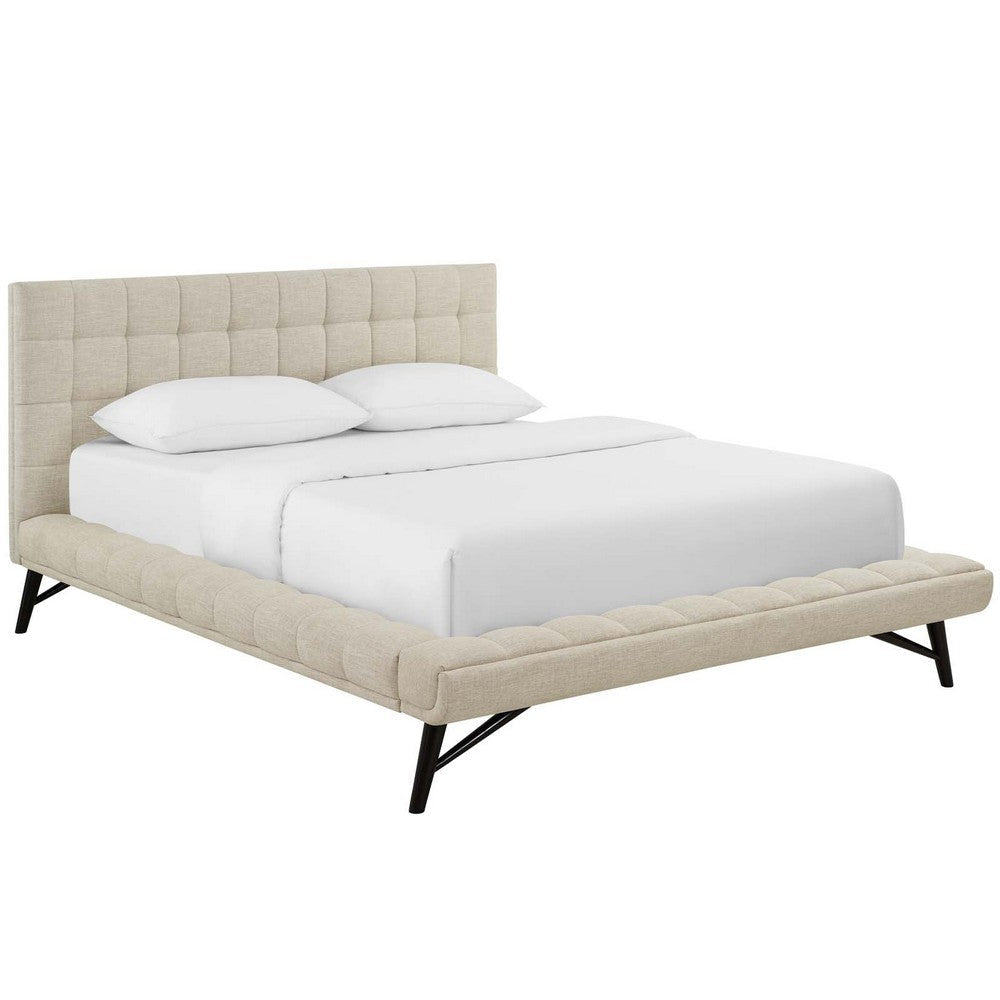 Modway Julia Tufted Fabric Upholstered Queen Platform Bed in Beige