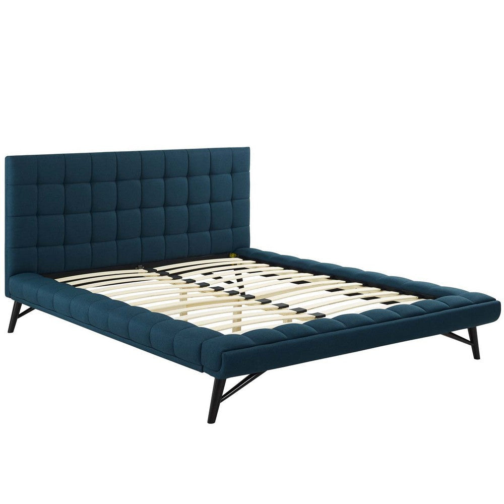 Modway Julia Tufted Fabric Upholstered Queen Platform Bed in Blue MDY-MOD-6007-BLU