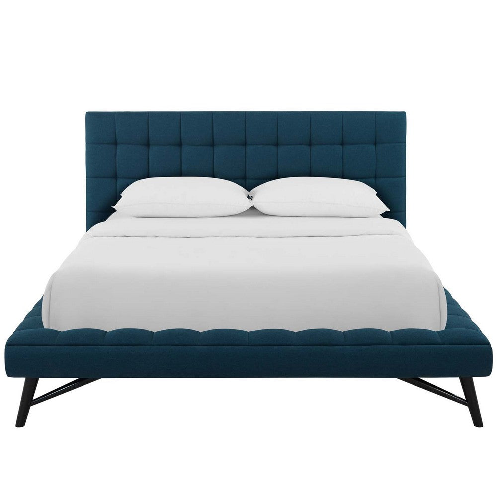Julia Biscuit Tufted Upholstered Fabric Queen Platform Bed by Modway| Blue