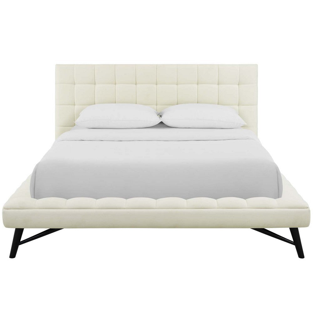 Modway Julia Tufted Fabric Upholstered Queen Platform Bed in Ivory MDY-MOD-6007-IVO