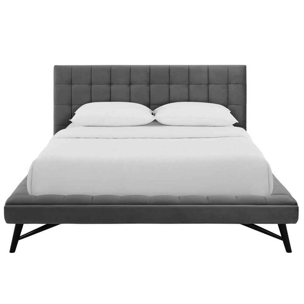 Modway Julia Mid-Century Biscuit Tufted Performance Velvet Queen Platform Bed in Gray MDY-MOD-6008-GRY