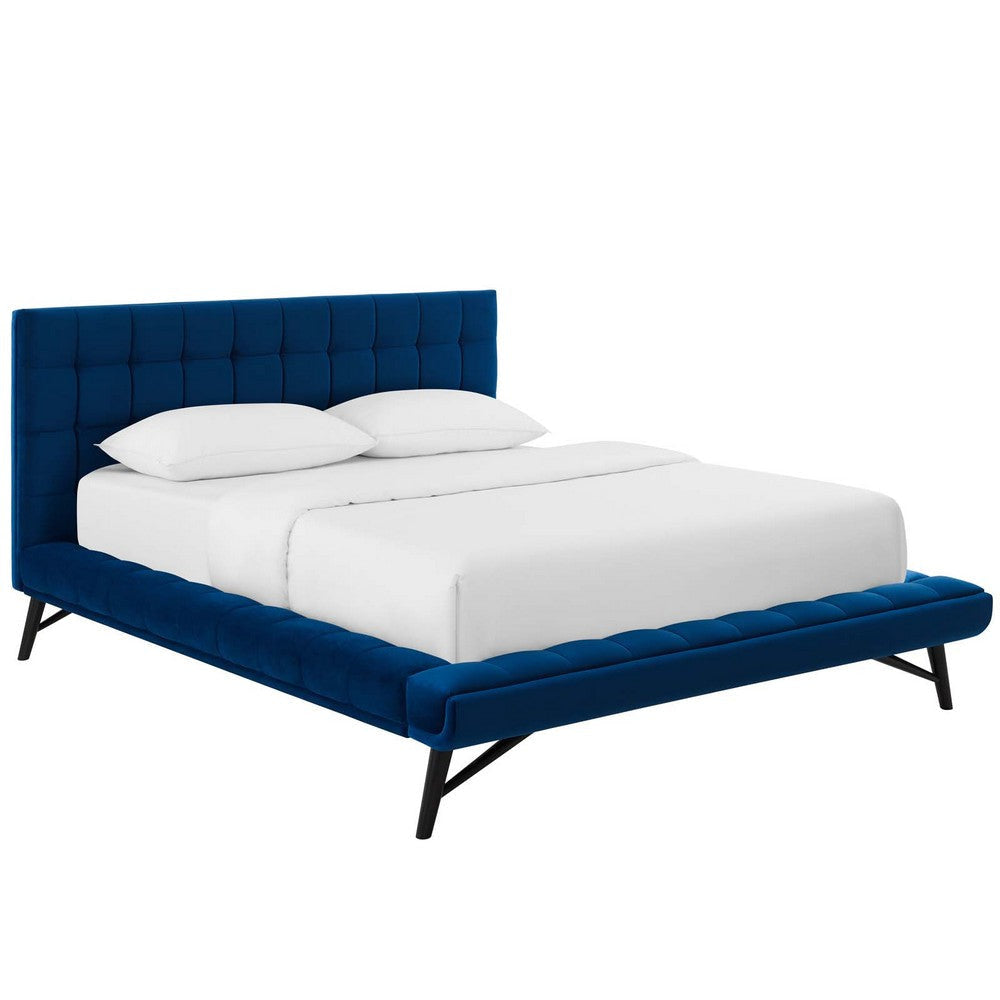 Modway Julia Mid-Century Biscuit Tufted Performance Velvet Queen Platform Bed in Navy